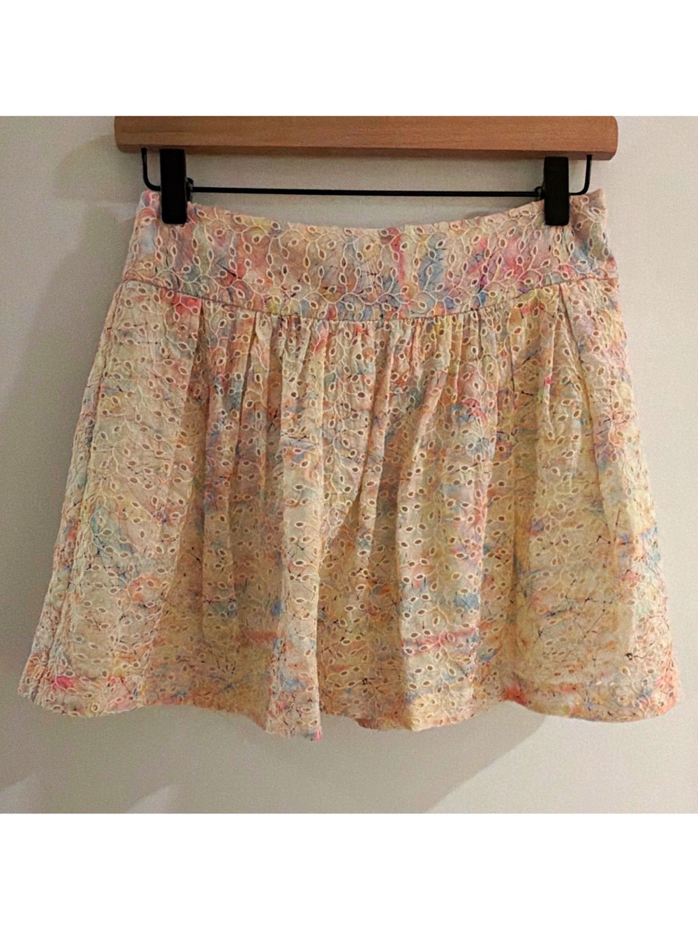 Theory Cream Eyelet Mini Skirt with Pastel Accents